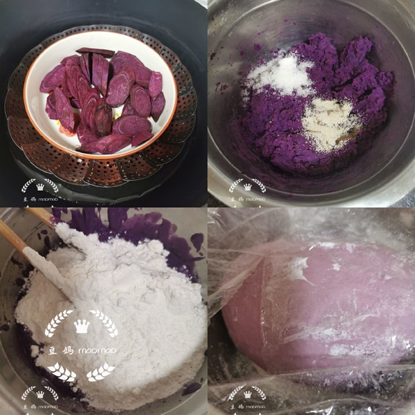 Purple Sweet Potato Spinach Meaty Bun recipe
