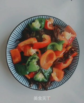 New Method of Dried Squid-fried Squid with Colored Pepper recipe