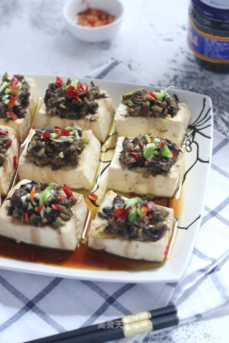 Steamed Tofu with Olive Vegetable and Minced Pork-changdi Steam Oven Recipe recipe