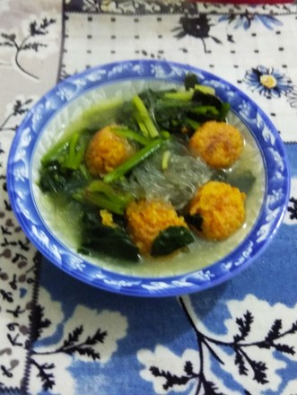 Vegetarian Ball Spinach Vermicelli Soup recipe