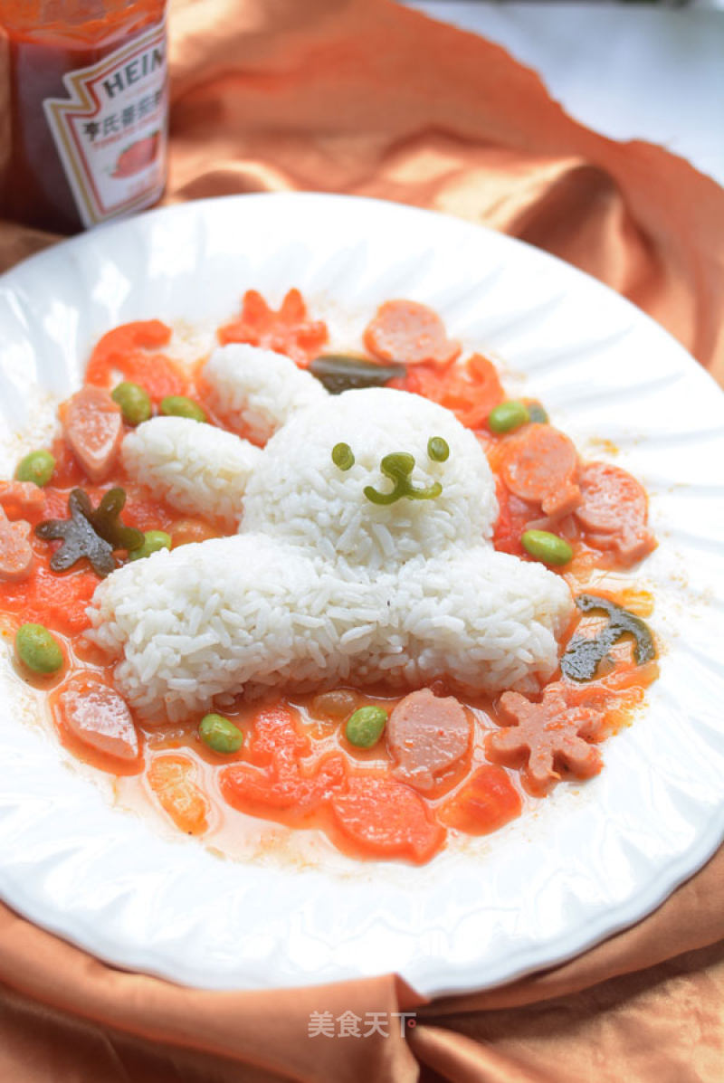 Cute Cartoon on The Dinner Table---bibimbap in Tomato Sauce recipe