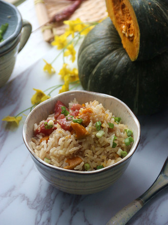 Cantonese Sausage and Scallop Pumpkin Braised Rice recipe