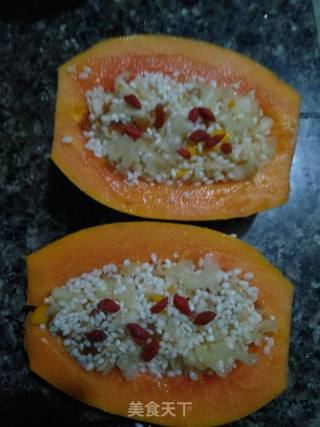 Colorful Fruit Papaya Boat Sticky Rice recipe